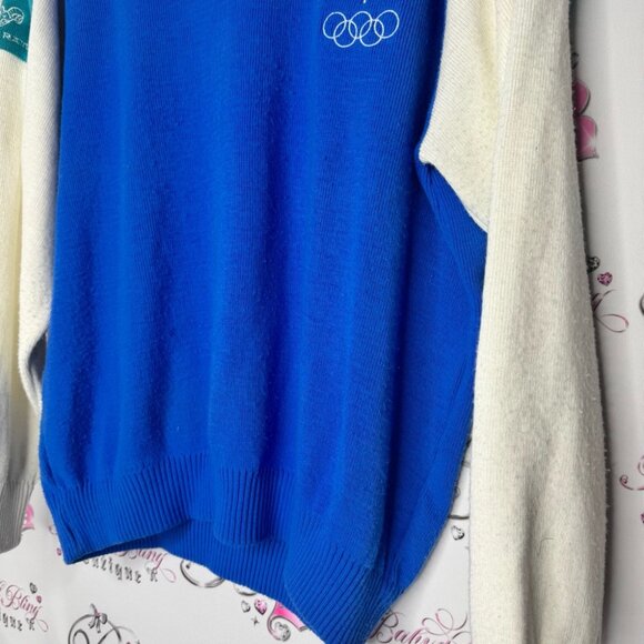 White ram 1988 olympics Blue and White Olympic Sweater snowflake embroidered - Picture 3 of 9
